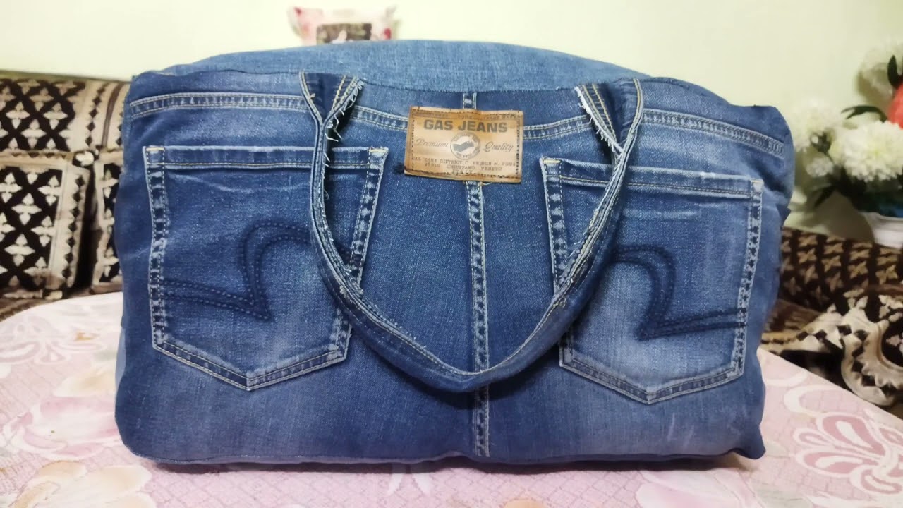 👉Diy a denim travel bag from old jeans, sewing diy a travel bag patterns, old jeans reuse ideas❤🌟🎉🛍️