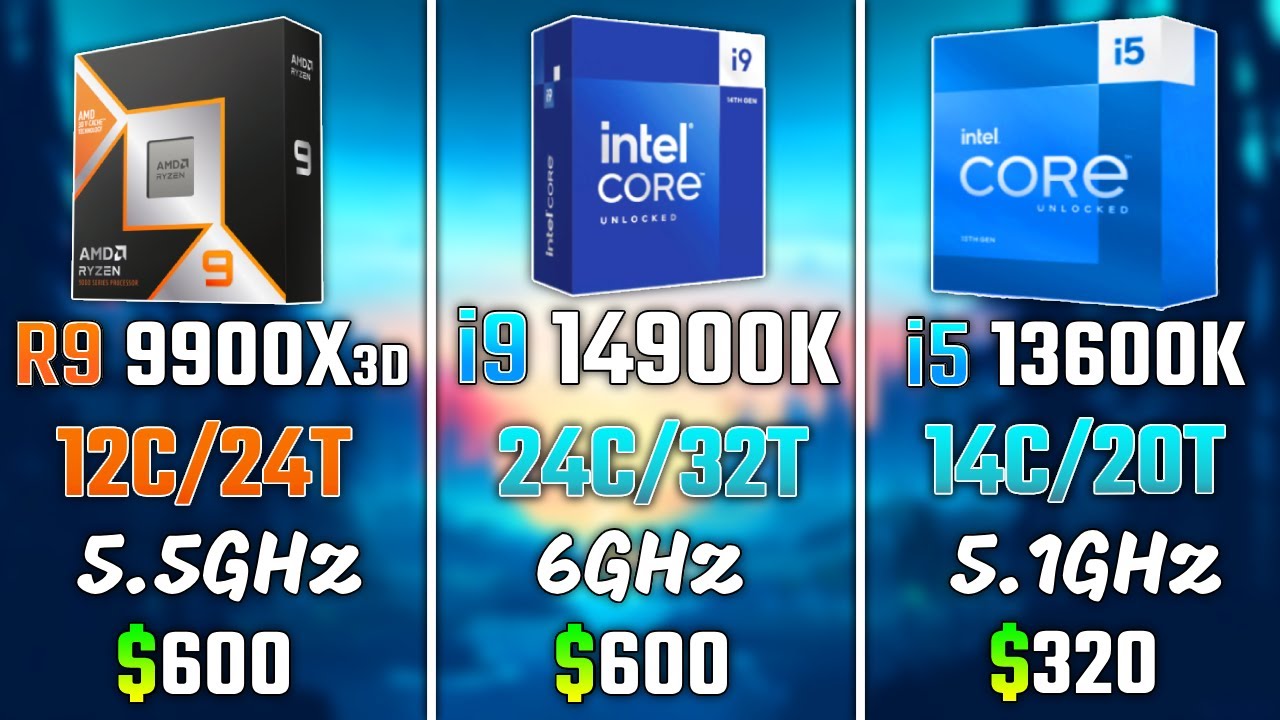 RYZEN 9 9900X3D vs INTEL i9-14900K vs INTEL i5-13600K | Test in 6 Games
