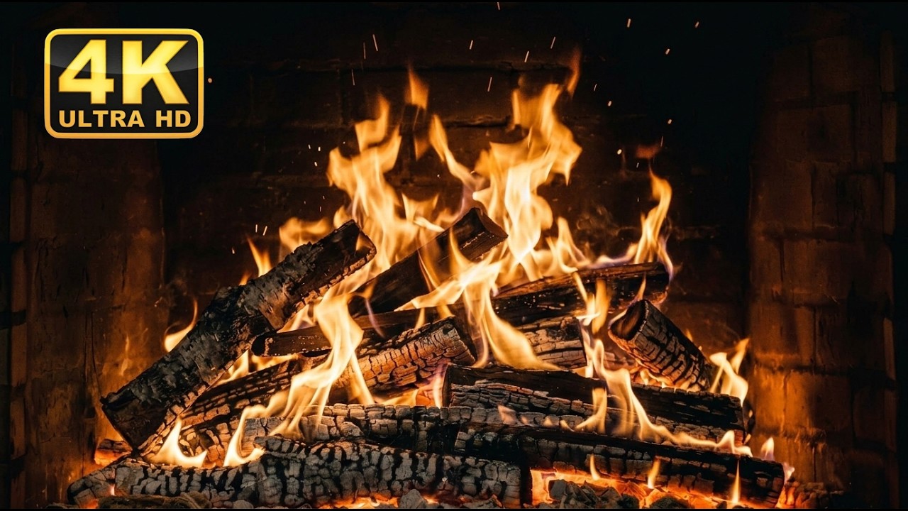 🔥 Fireplace 12 Hours (4K Ultra HD) . Relaxing Fire Burning & Crackling Sounds