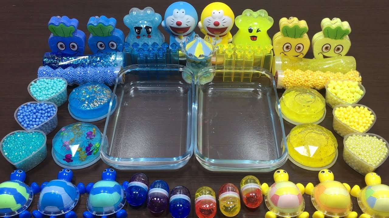 Yellow Vs Blue | Mixing Random Things into Store Bought Slime | Satisfying Slime Videos