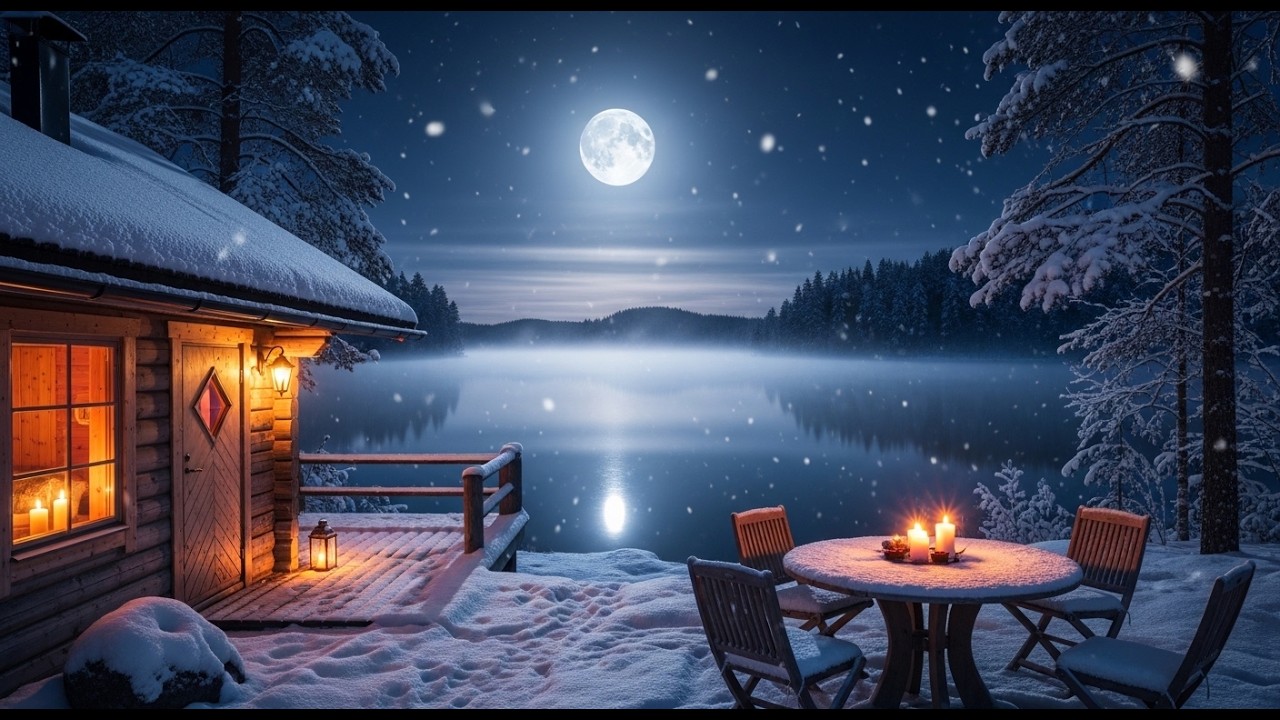Relaxing Piano Melodies & Fireplace Crackling on a Snowy Night – Cozy Living Room Ambience