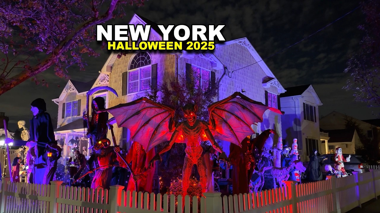 NYC Halloween 2025 Decorations in QUEENS New York BEST Halloween Yard Displays Walkthrough 4K