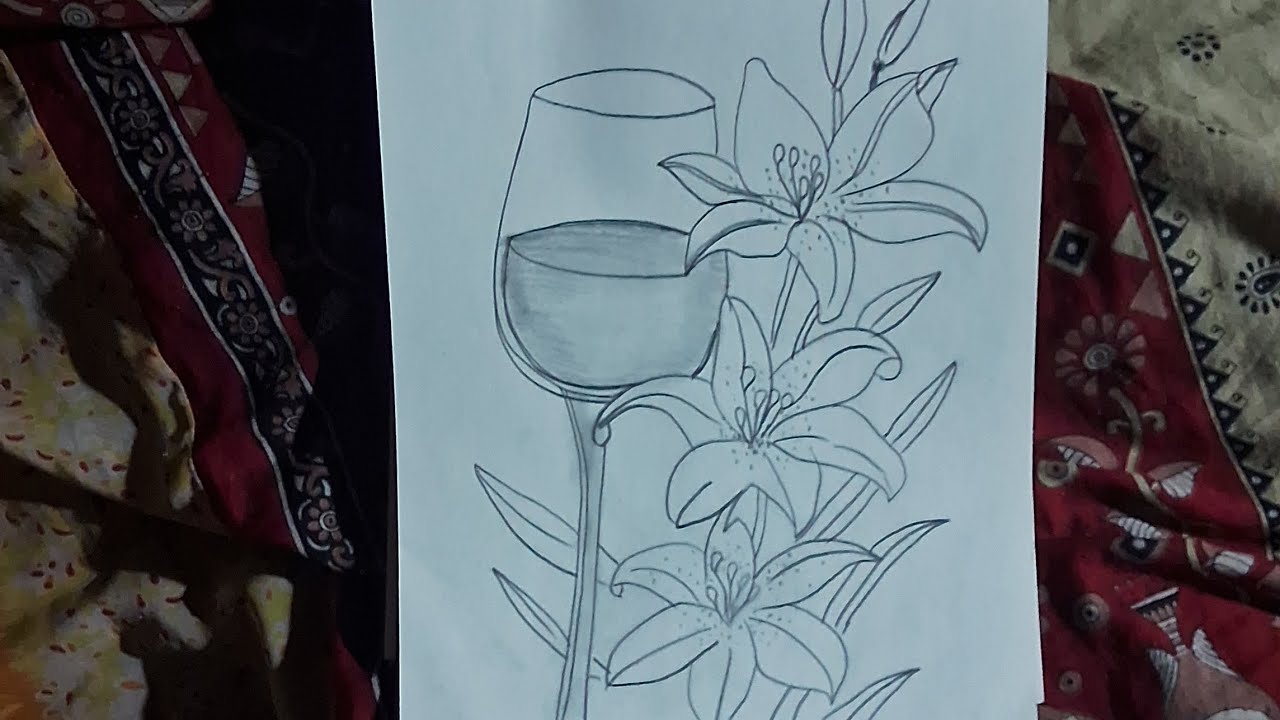 Beautiful Lily Flowers drawing with wine glass #art #shorts #viral #popular #trending 
