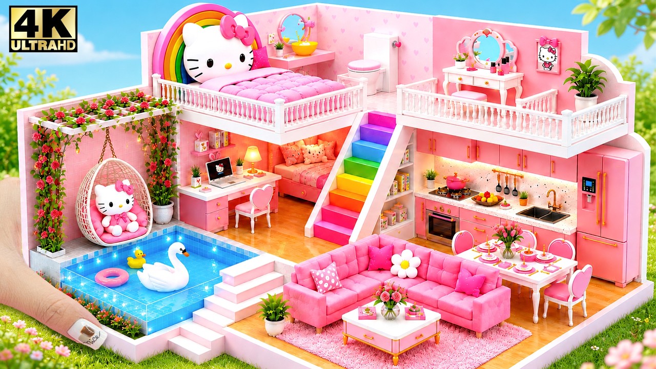 🌈❤️ Делаем невероятный радужный домик Hello Kitty с милыми двухъярусными кроватями и аквариумом |...