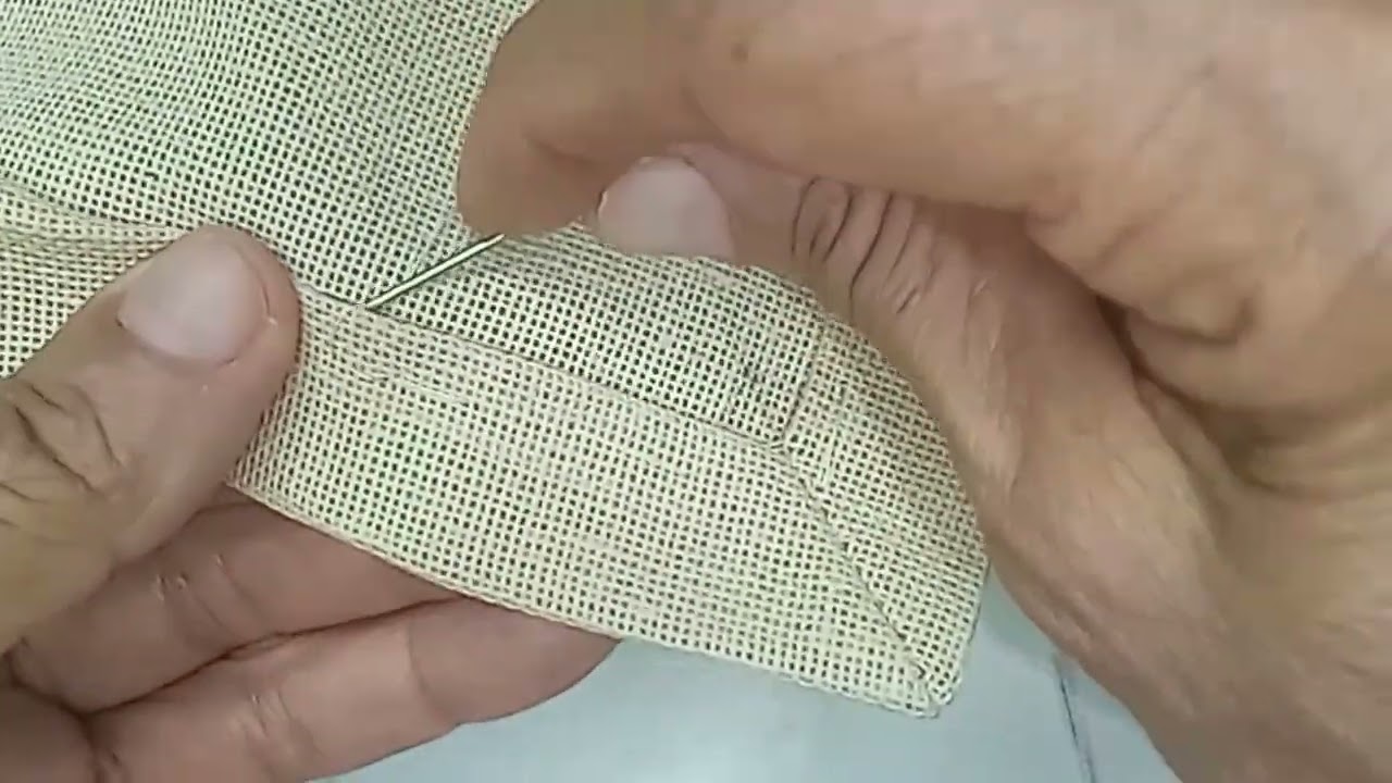 Como faço o canto mitrado no tecido cânhamo.