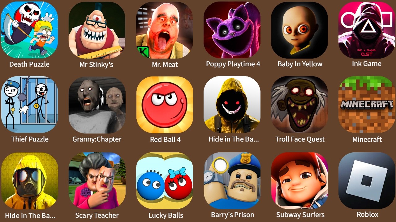 Roblox,Run From Grandpa,Poppy Playtime 4,Subway Surfers City,Red Ball 4,Lucky Balls,Troll Face Quest