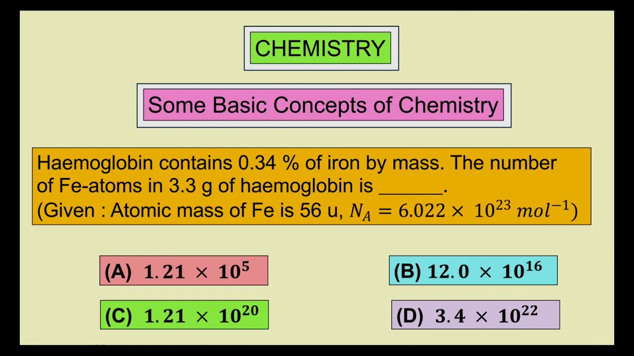 Haemoglobin contains 0.34 % of iron by mass. The number of Fe atoms in 3.3 g of haemoglobin is .....