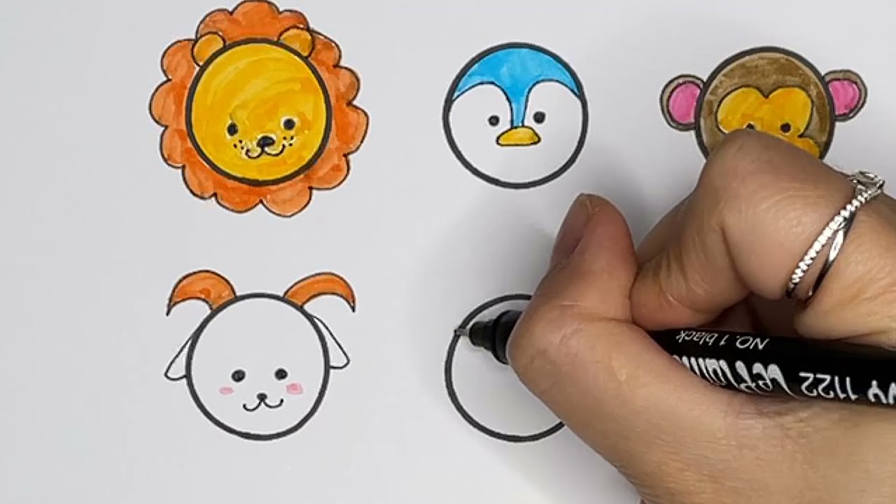 Draw cute animal faces with circle | Simple Drawing | DD Art