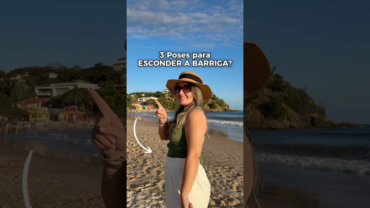 🔥 3 Ideias de Pose para esconder a BARRIGA. Envia pra amiga que ama foto na praia 💙 #poses #foto