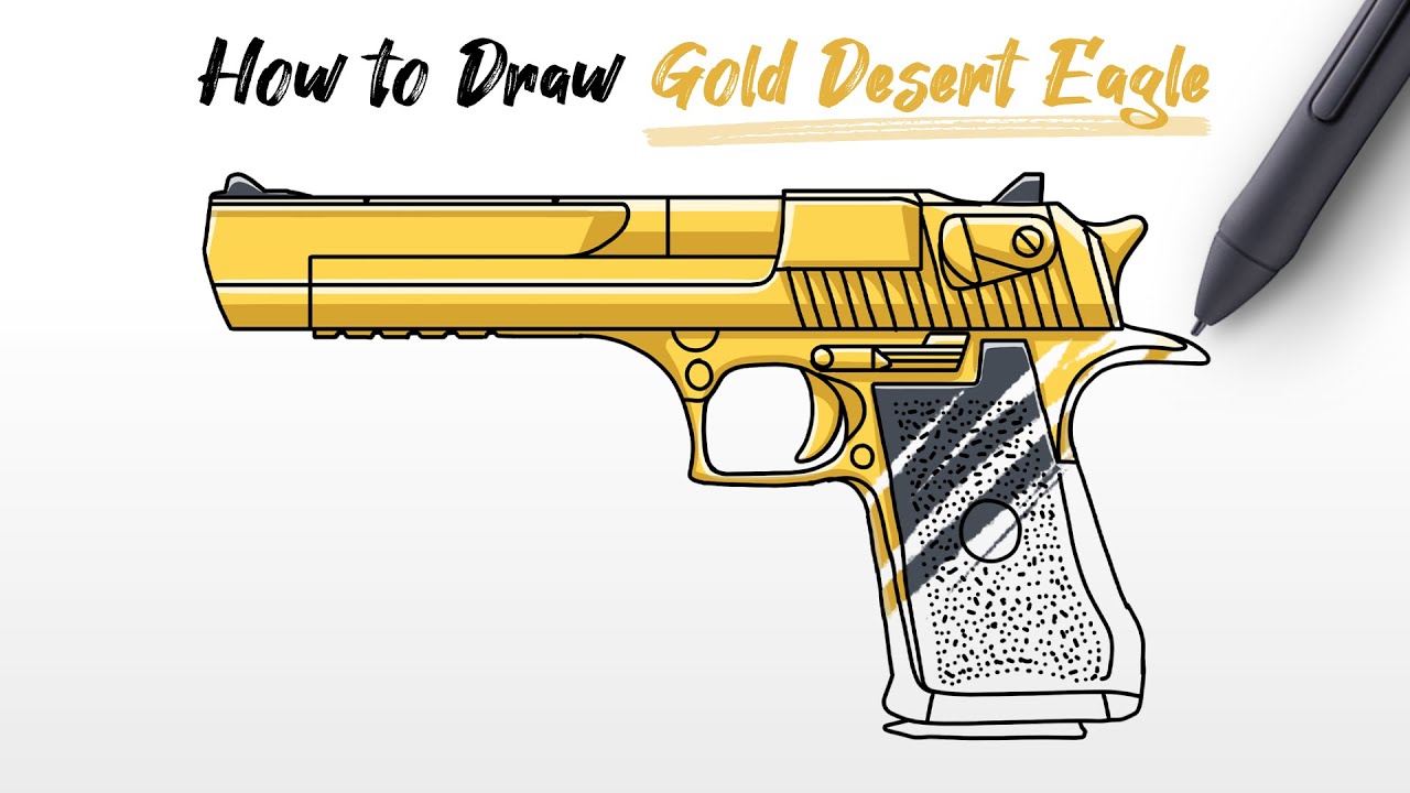 How to Draw pistol Gold Desert Eagle gun weapon Easy Step By Step
