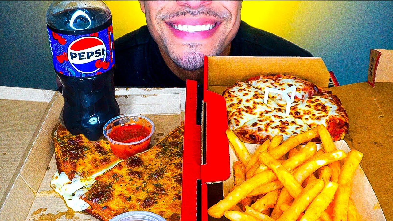ASMR PIZZA HUT MY HUT BOX FRIES CHEESY ALFREDO PASTA EATING NO TALKING MUKBANG MOUTH SOUNDS