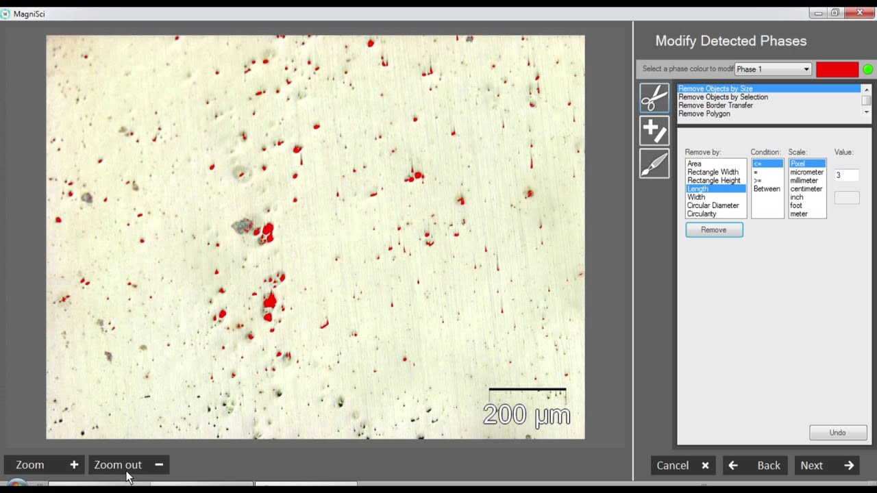 Measuring area density of particles or inclusions in an image using MagniSci