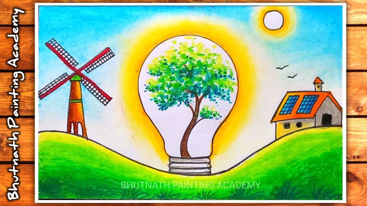 energy conservation drawing||save electricity poster painting