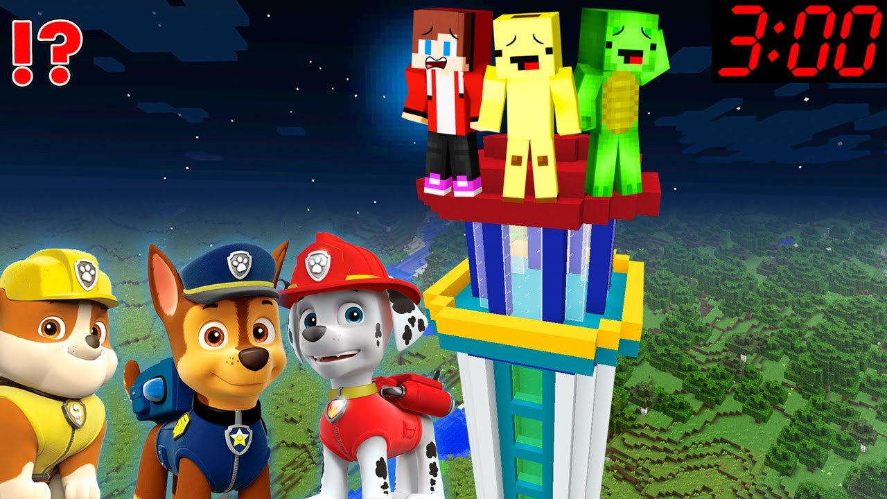 JJ and Mikey vs Paw Patrol Security Base in Minecraft JJ and Mikey! Security House - Challenge