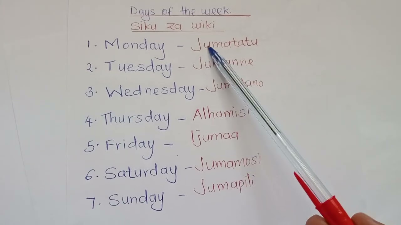 Days of the week in Kiswahili. Learn Kiswahili for Beginners.