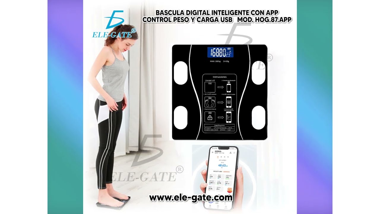 Bascula Digital Inteligente Con App Control Peso y Carga USB