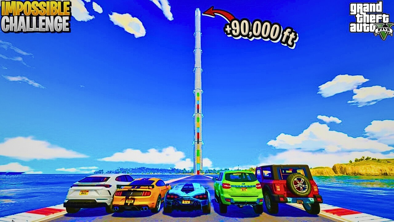 GTA 5:  Super Cars | IMPOSSIBLE +90,000ft HIGH Twin Tower jump Challenge | GTA 5 MODS!