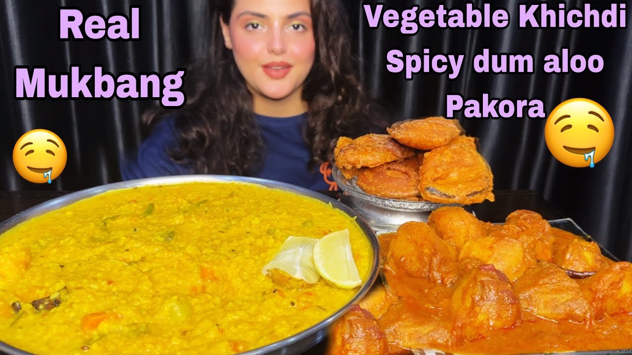 Big Bites, Eating Vegetable Khichdi with Spicy Dum Aloo, Pakora | Mukbang Eating Show | ASMR