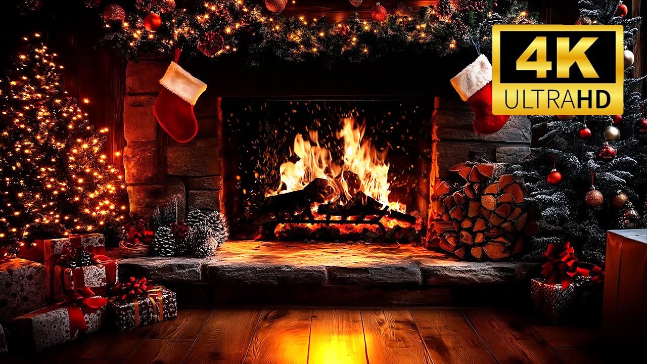 🎄 Уютный рождественский камин (3 ЧАСА) — Мягкое потрескивание дров и праздничное сияние