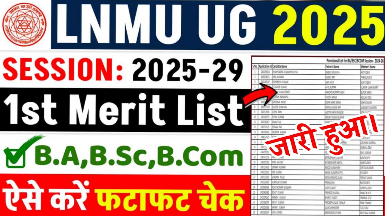 LNMU UG 1st Merit list 2025-29 | LNMU UG 1st Merit list 2025 kaise check Karen | LNMU merit list