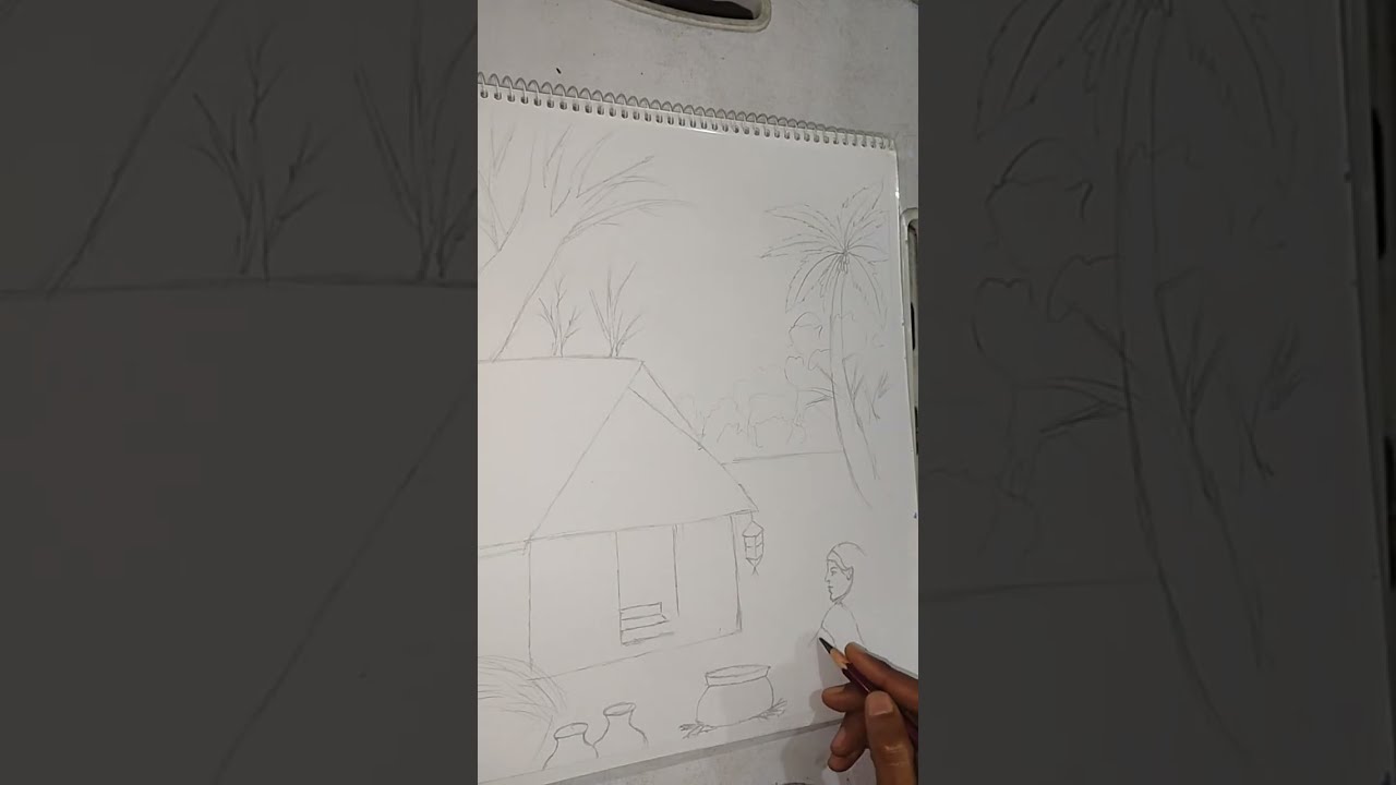 Easy sunset scenery painting of village 😍Part-1