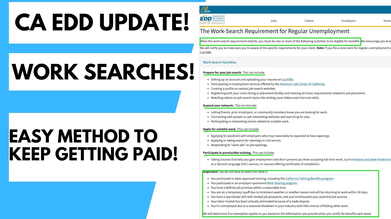 CA EDD Work Search Update! New Information & How to do Easily! Exemptions Covered!