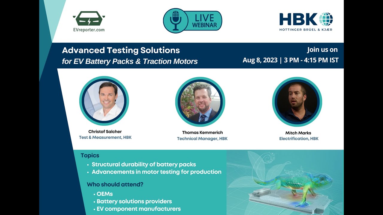 Advanced Testing Solutions for EV battery packs and Motors by HBK World | Webinar on Aug 8, 2023