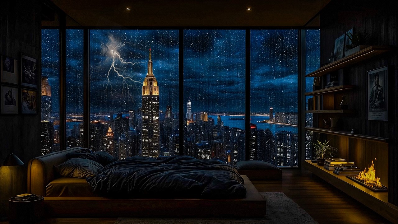 17-Hour Deep Healing Sleep Journey | Dark Bedroom NYC Rain Sounds for Fast Sleeping & Stress Relief
