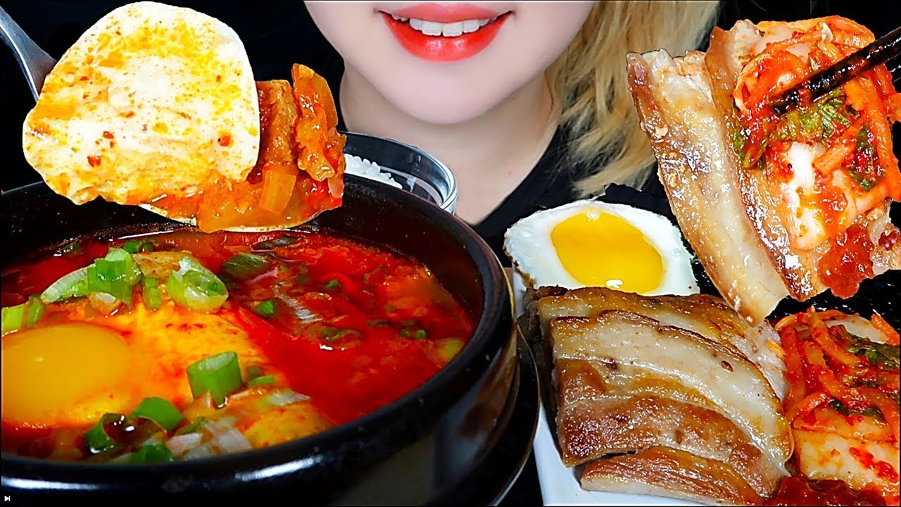 ASMR SOFT TOFU STEW (KIMCHI & PORK), GRILLED PORK BELLY | KOREAN HOME FOOD Mukbang Eating sounds