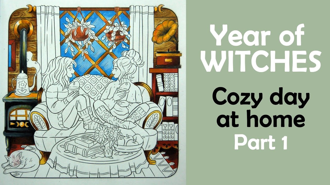 Cozy day at home. Part 1 #Coloring in 'Year of witches' with Ohuhu and Polychromos #adultcoloring