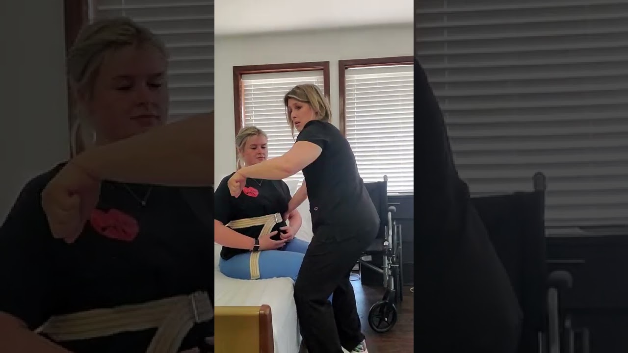 Pivot transfer from bed to wheelchair with gait belt