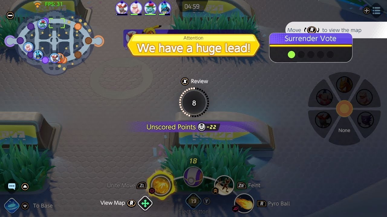 What happens if you surrender in a bot match in Pokemon Unite?