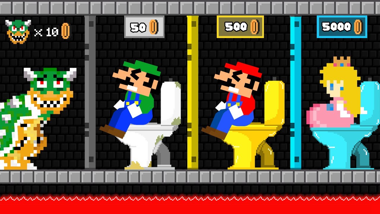 Toilet Prank: Mario, Luigi and Peach Challenge Poor vs Rich vs Giga Rich in Maze Mayhem