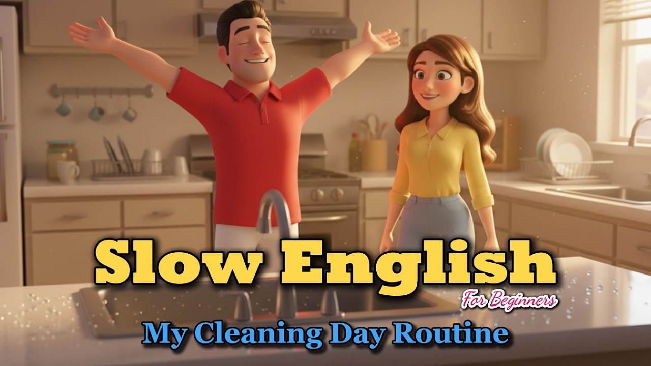 My Cleaning Day Routine | Easy English Listening Lessons ( A2 level )