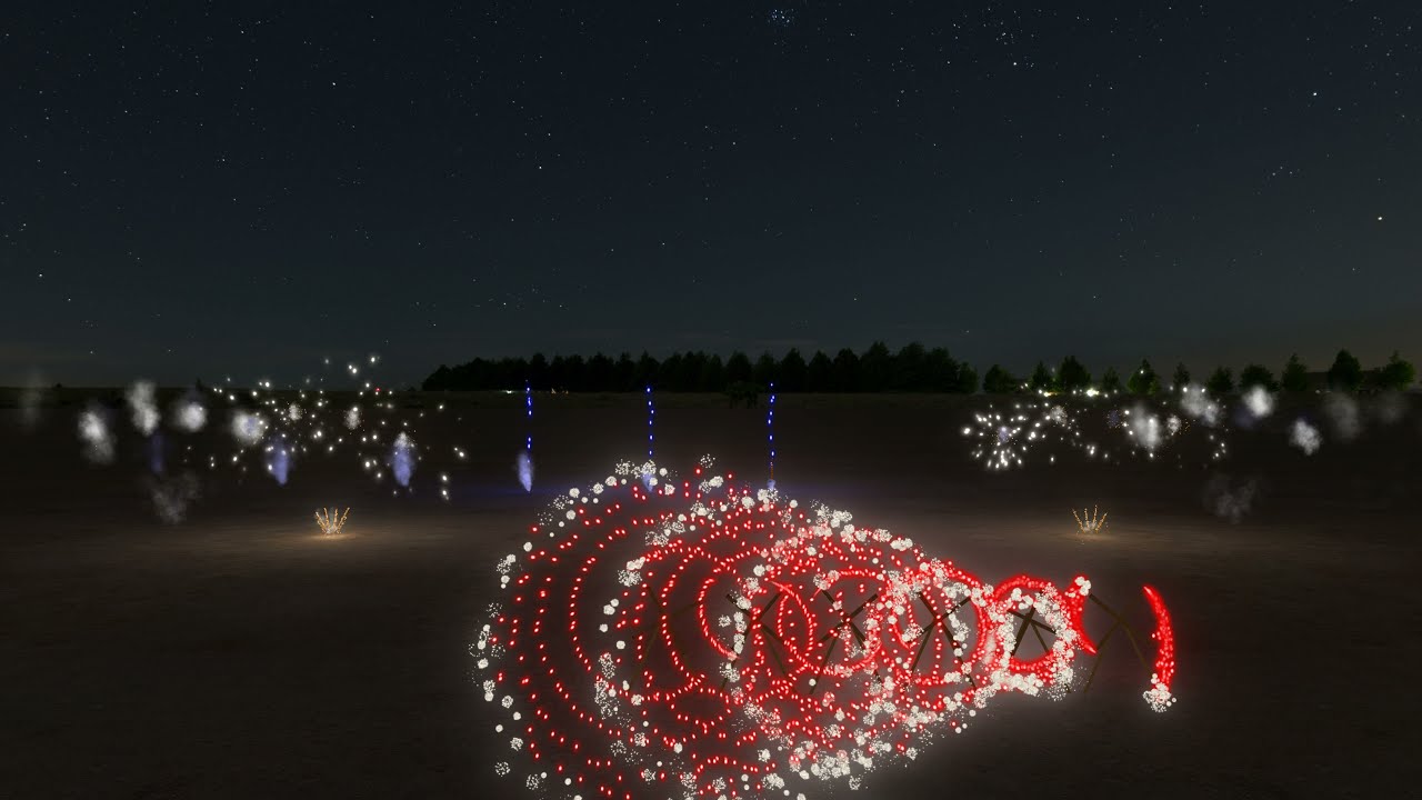 virtuelles Silvesterfeuerwerk in 3D als Simulation für herkömmliches Feuerwerk Silvester 2021 / 2022