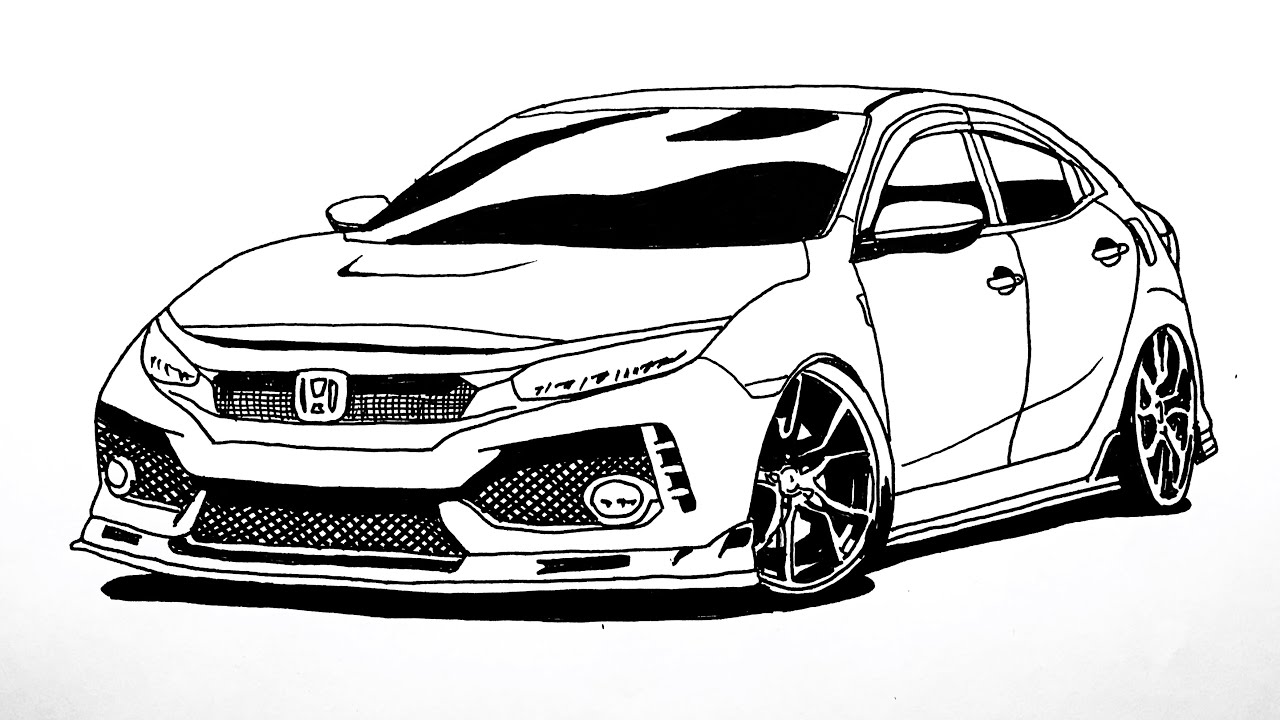How to draw Honda Civic Type R 2020 || Car Drawing || Modifiyeli Honda Civic Çizimi