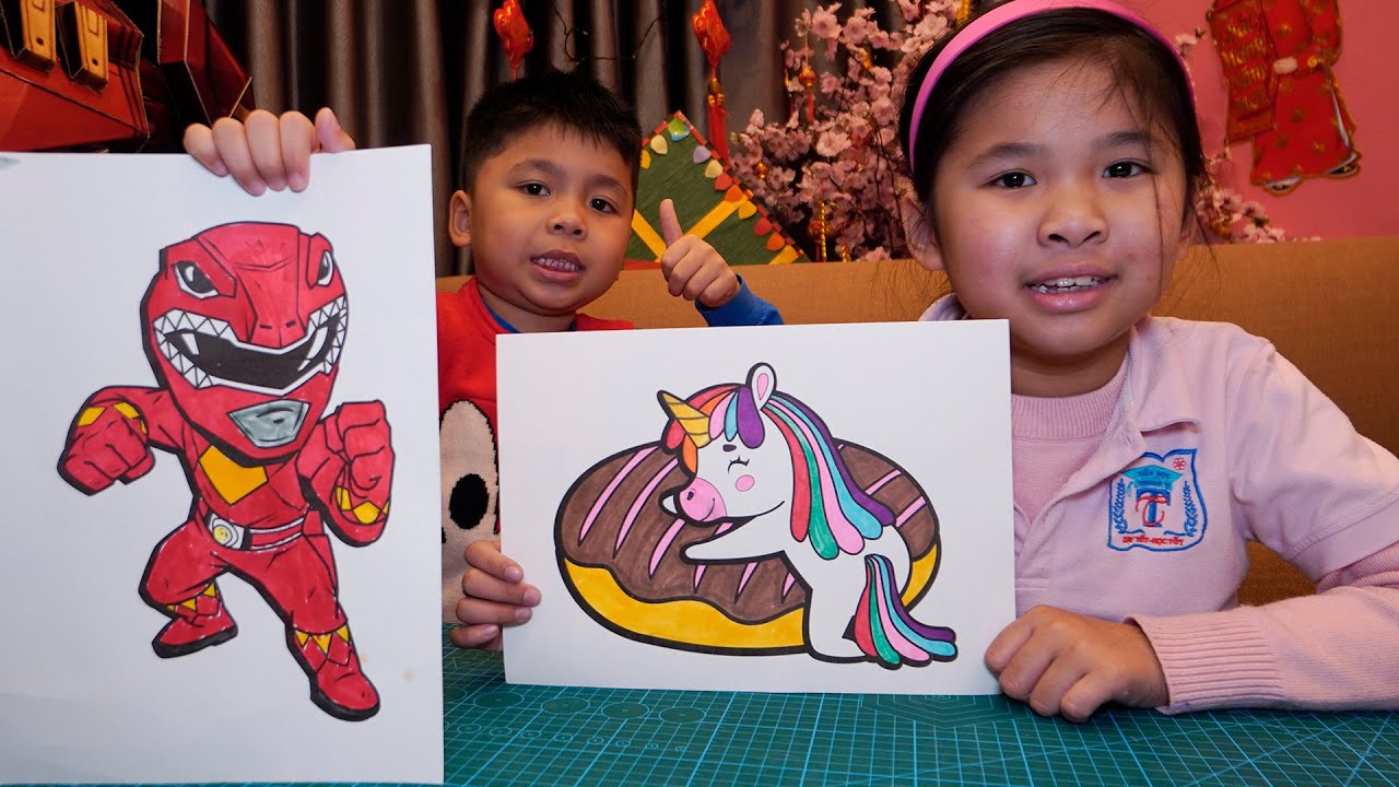 Bé Bún Tô Màu Ngựa Pony Ôm Bánh Donuts – Bé Bắp Tô Màu Siêu Nhân Đỏ | Coloring Unicorns with Donuts