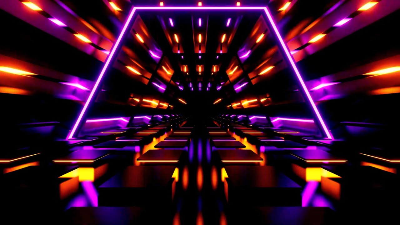 🔷 Заставка 4K – Неоновый Треугольный Туннель Фиолетовый и Оранжевый – Cyber VJ (Без Звука)