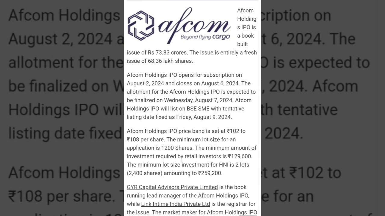CEIGALL INDIA , OLA ELECTRIC & AFCOM CARGO UPCOMING IPO OPENING