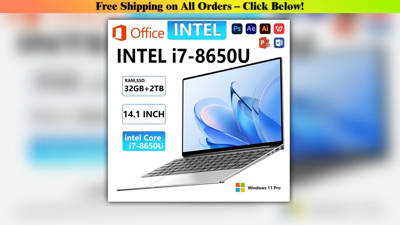 2025 New 14.1 Inch Portable Laptop 32Gb 2Tb Gaming Computer Pc Intel Core I7 8650U Gamer Office