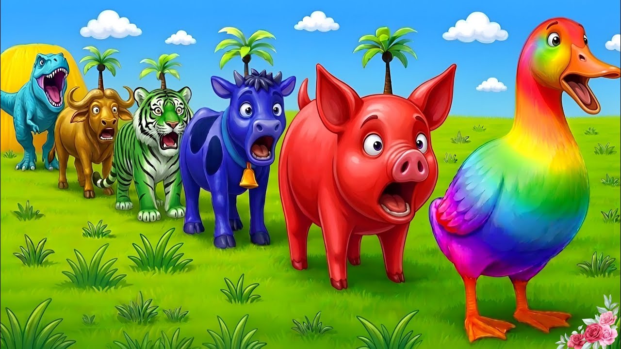 Long Slide Game With Cow Elephant Gorilla Hippopotamus Tiger | 3d Animal Game Funny 3d Animals