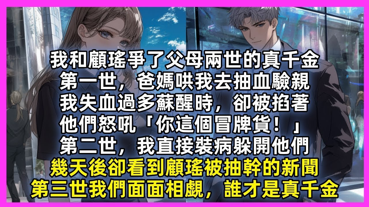 我和顧瑤爭了父母兩世的真千金，第一世，爸媽哄我去抽血驗親，我失血過多蘇醒時，卻被掐著，他們怒吼「你這個冒牌貨！」第二世我直接裝病躲開他們，幾天後卻看到顧瑤被抽幹的新聞，第三世我們面面相覷，誰才是真千金
