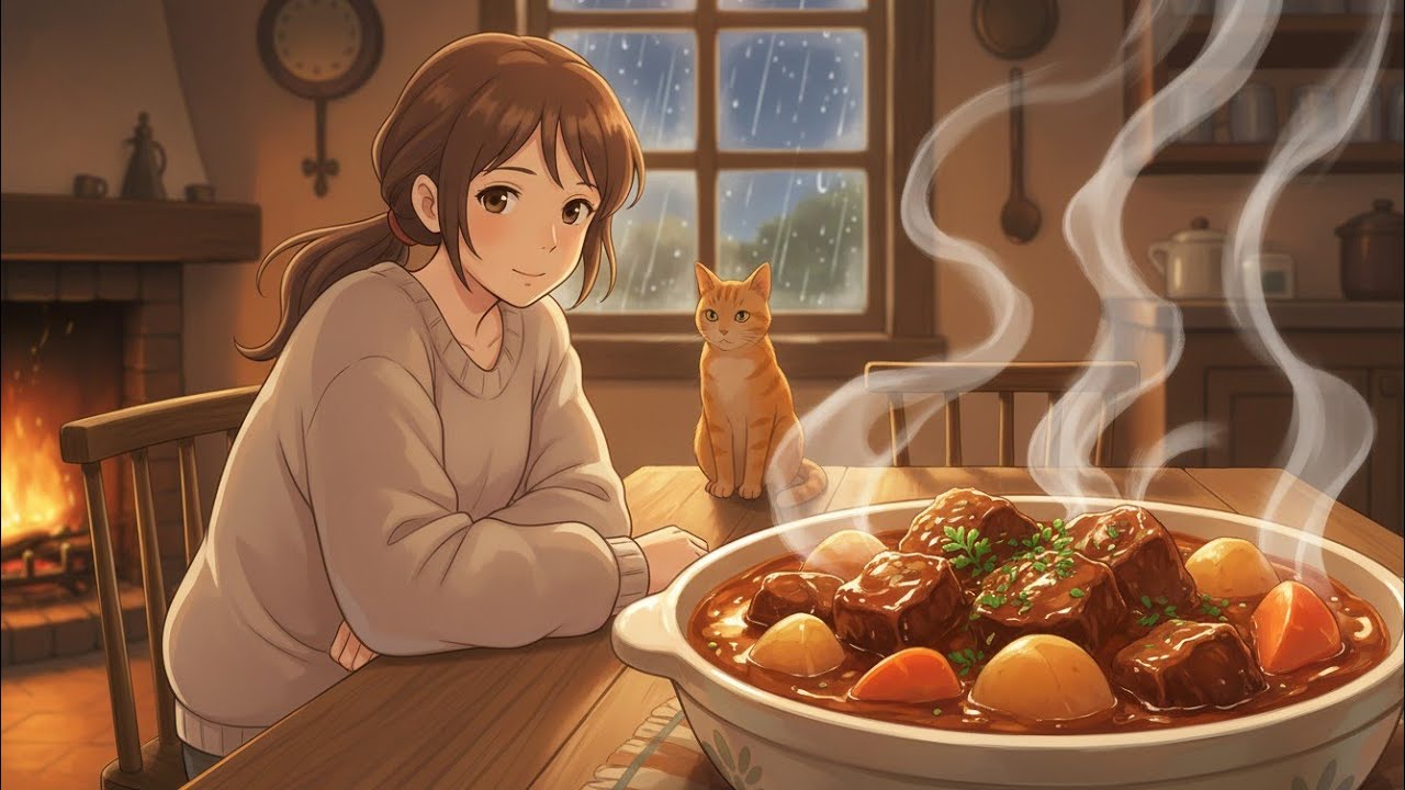 Rainy Day At The Cottage 🌧️ Cooking Warm Beef Stew | Cozy ASMR | Ghibli Ambience 