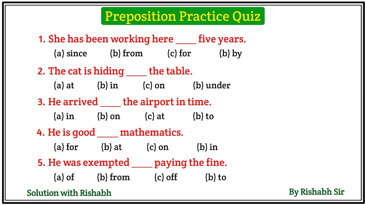 Preposition objective questions | Preposition in english grammar | Prepositions practice exercises