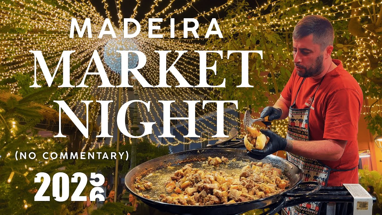 Ночной рынок в Santa Cruz Madeira 🇵🇹 | Уличные звуки и местные традиции в канун Рождества.