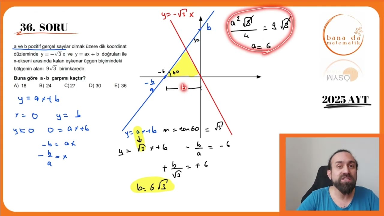 2025 AYT Matematik Soru 36: Analitik Eşkenar Üçgen + İkizi