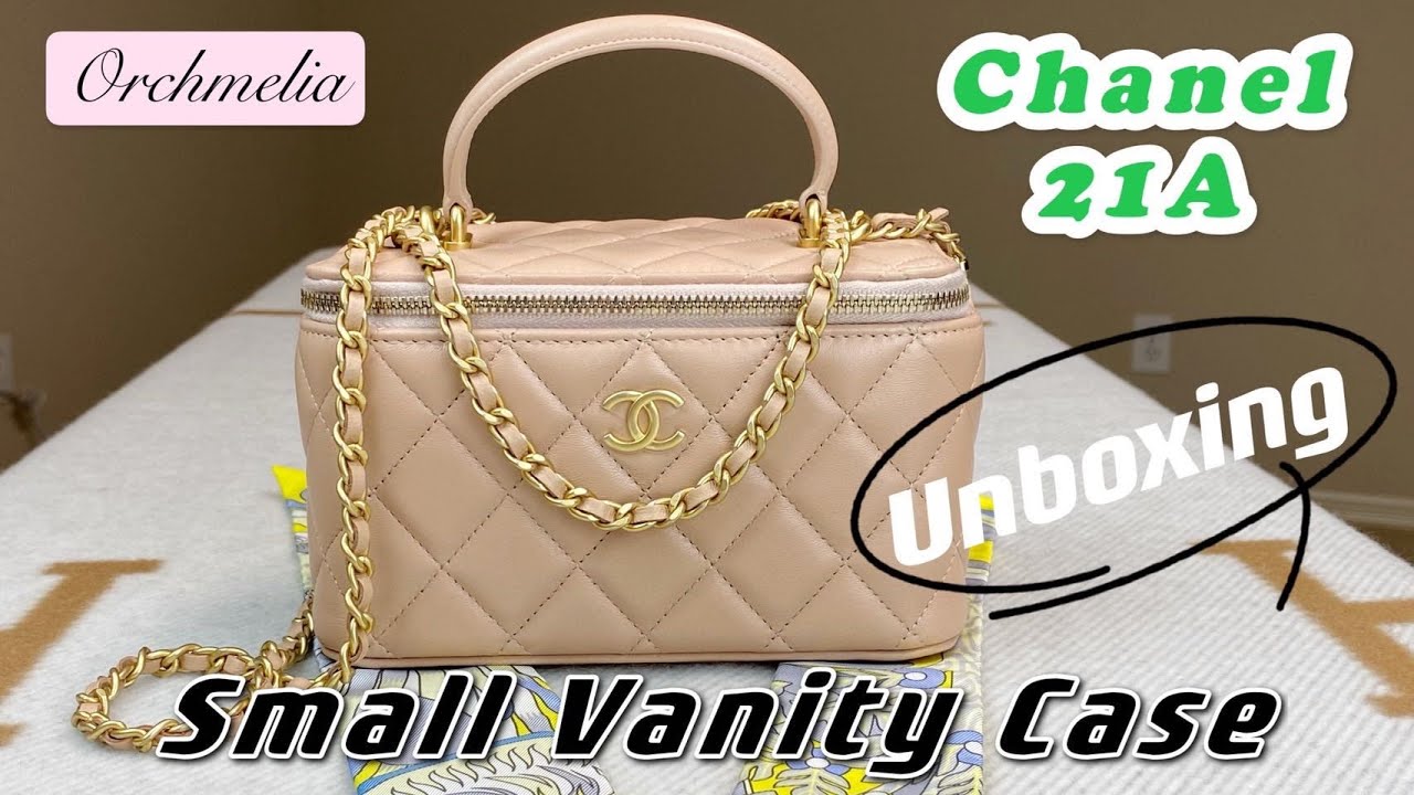 Unboxing Chanel 21A Beige Lambskin Small Vanity Case with Matte Gold Hardware