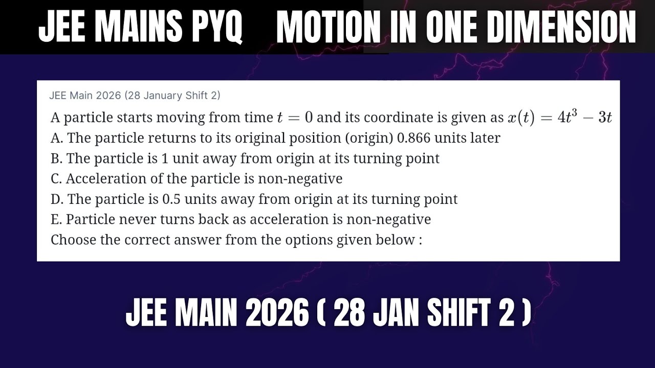 JEE Main 2026:A particle starts moving from time t = 0 and its coordinate is given as x(t)=4t³ - 3t