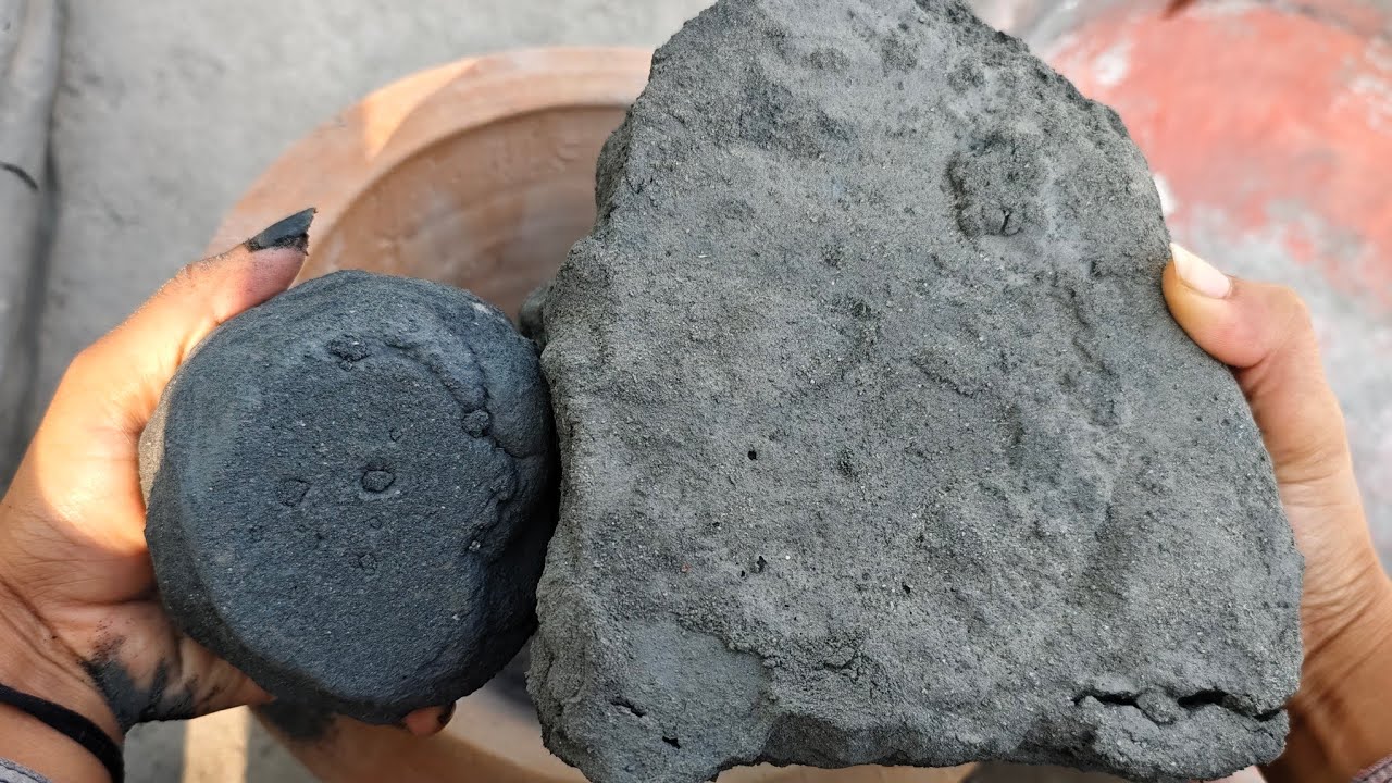Bombastic dry pure charcoal crumbl in Claypot dusty HBD@aswiasitha #purecement #asmrsounds #mud