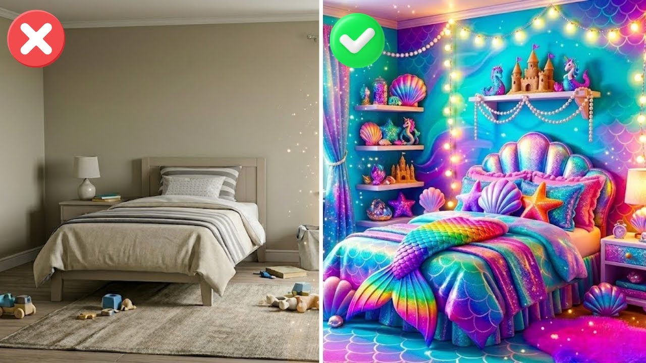 From BORING To MERMAID Rainbow Dream Room 😱🌈